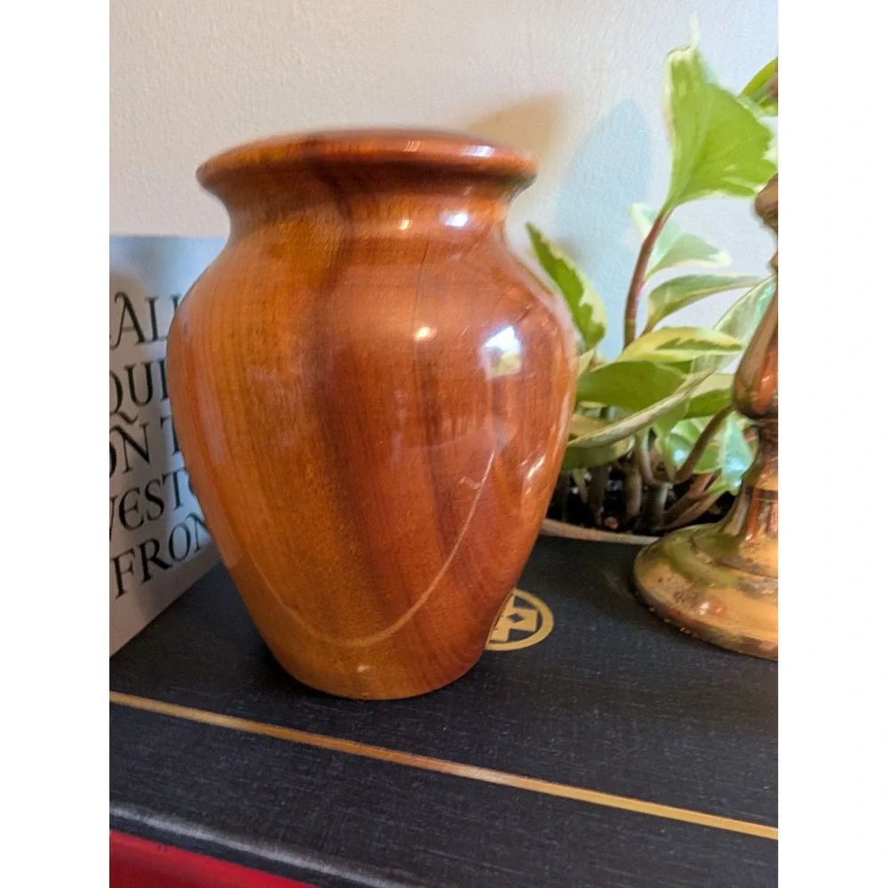 Vintage Myrtlewood Vase Mid Century Modern Wood Urn Glass Insert Ralph A Bailey